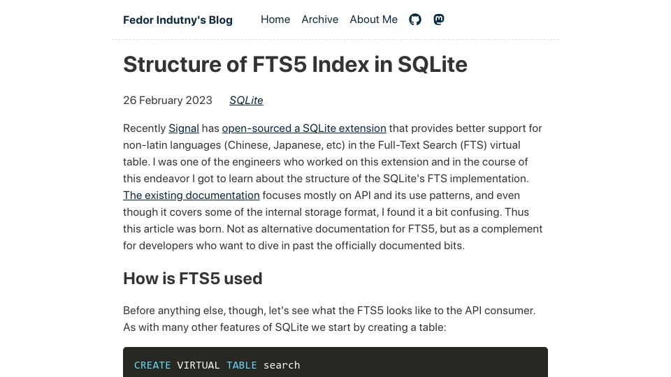 Screenshot of darksi.de: Structure of FTS5 Index in SQLite