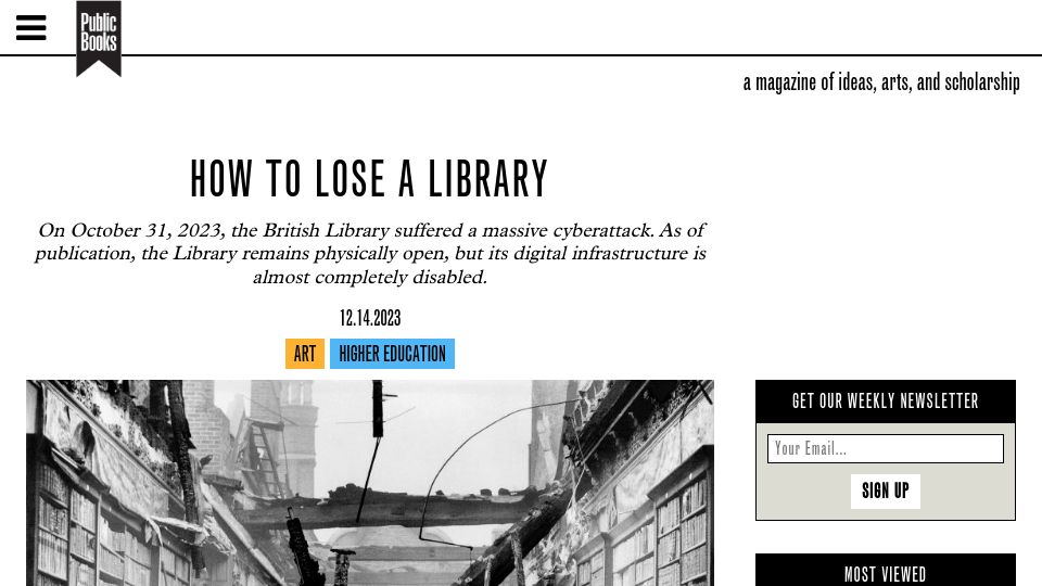 Screenshot of publicbooks.org: How to Lose a Library
