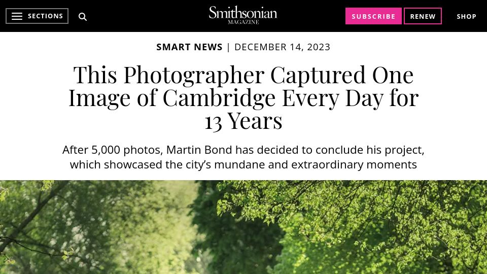 Screenshot of smithsonianmag.com: Photographer captured one image of Cambridge every day for 13 years