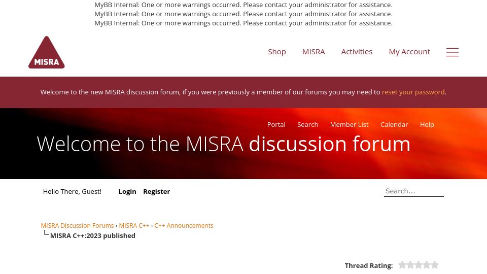 Screenshot of forum.misra.org.uk: Misra C++:2023