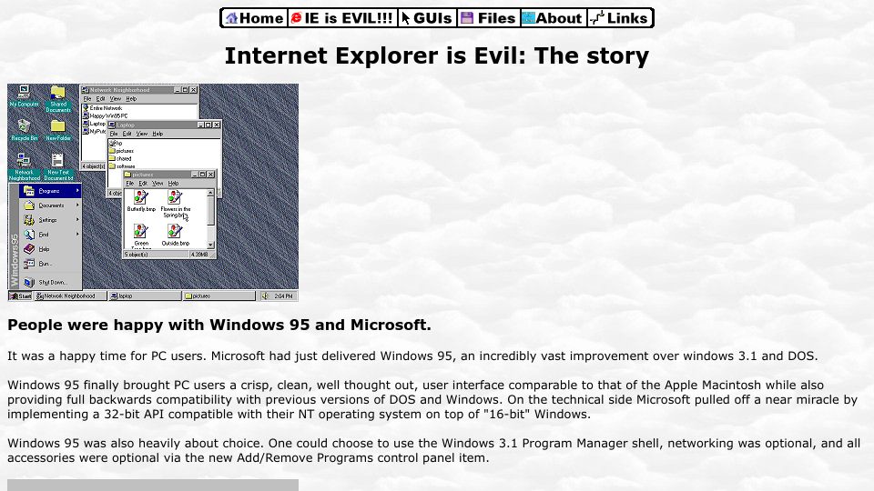 Screenshot of toastytech.com: Microsoft forced people to install their browser (2010)
