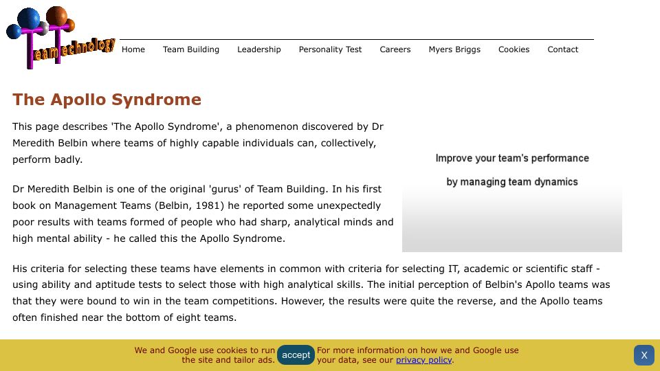 Screenshot of teamtechnology.co.uk: The Apollo Syndrome