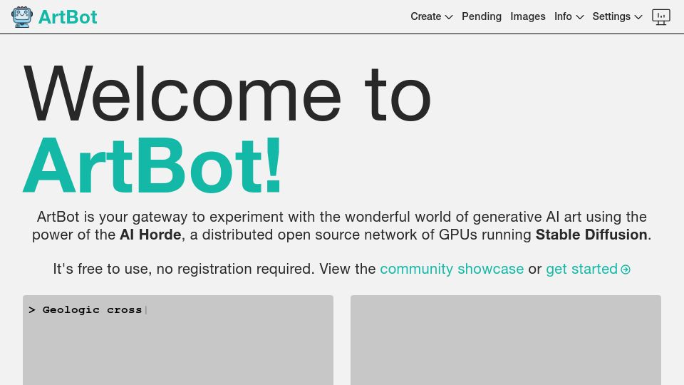 Screenshot of tinybots.net: ArtBot for Stable Diffusion