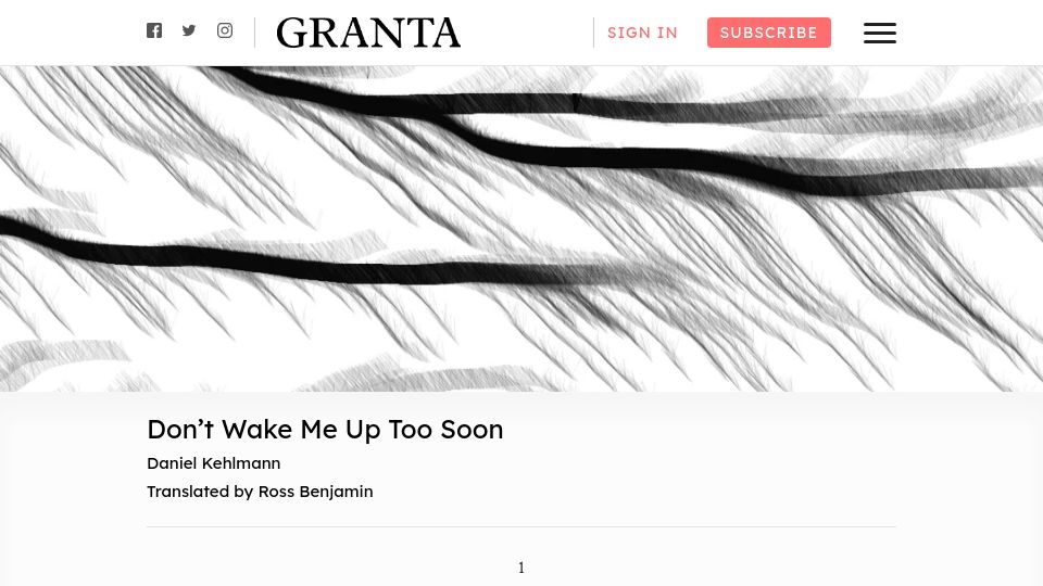 Screenshot of granta.com: Don't wake me up too soon