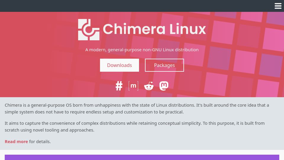Screenshot of chimera-linux.org: Chimera Linux