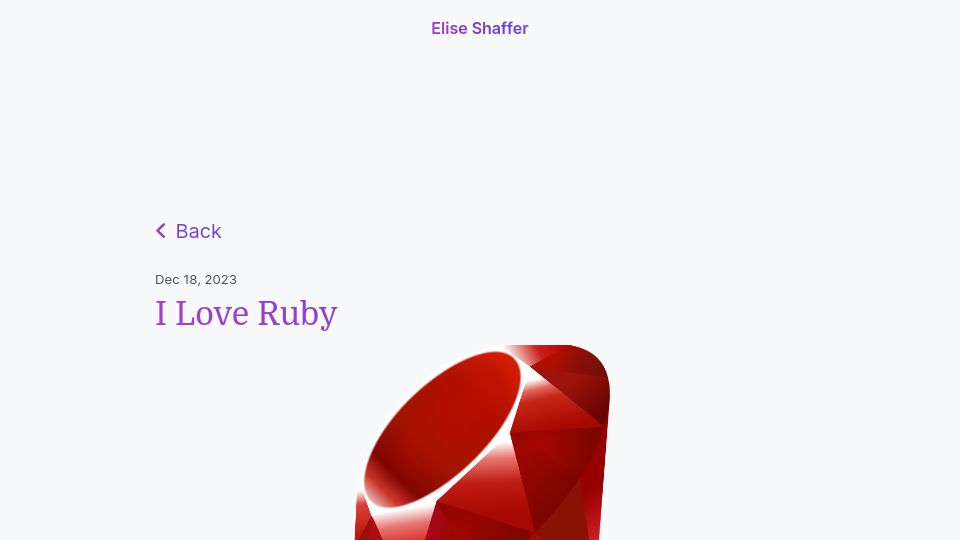 Screenshot of eliseshaffer.com: I Love Ruby