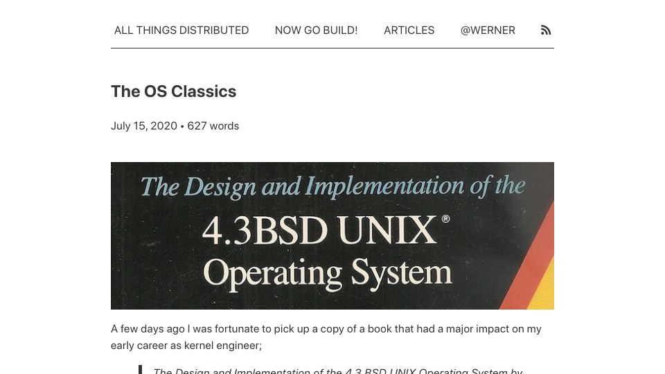 Screenshot of allthingsdistributed.com: The OS Classics