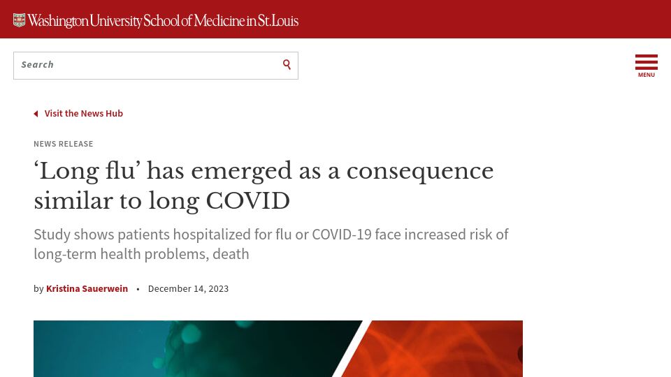 Screenshot of medicine.wustl.edu: 'Long flu' has emerged as a consequence similar to long Covid
