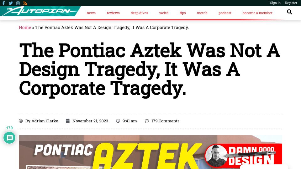 Screenshot of theautopian.com: The Pontiac Aztek Was Not a Design Tragedy, It Was a Corporate Tragedy