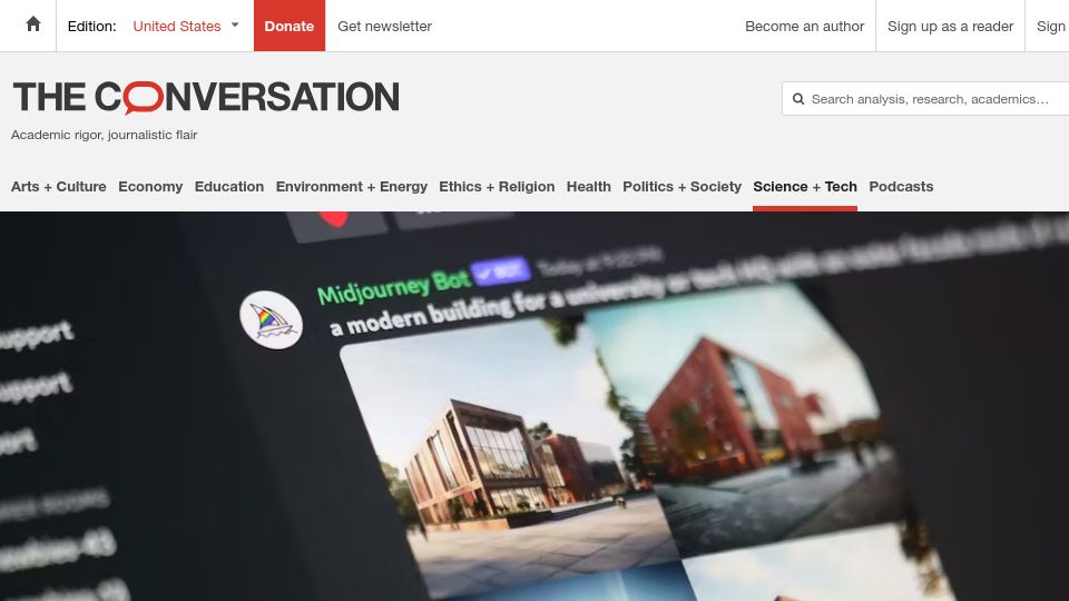 Screenshot of theconversation.com: How artists are sabotaging AI to take revenge on image generators