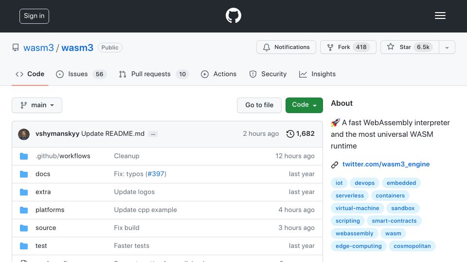 Screenshot of github.com: Wasm3 entering a minimal maintenance phase