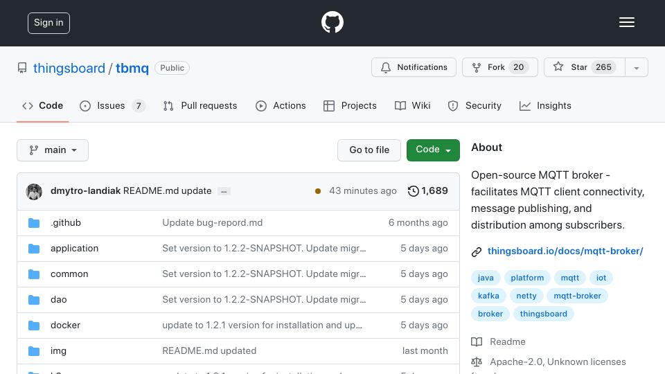 Screenshot of github.com: New scalable, fault-tolerant, and efficient open-source MQTT broker