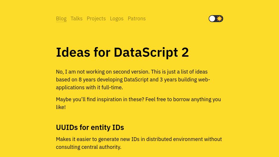 Screenshot of tonsky.me: Ideas for DataScript 2 (2022)