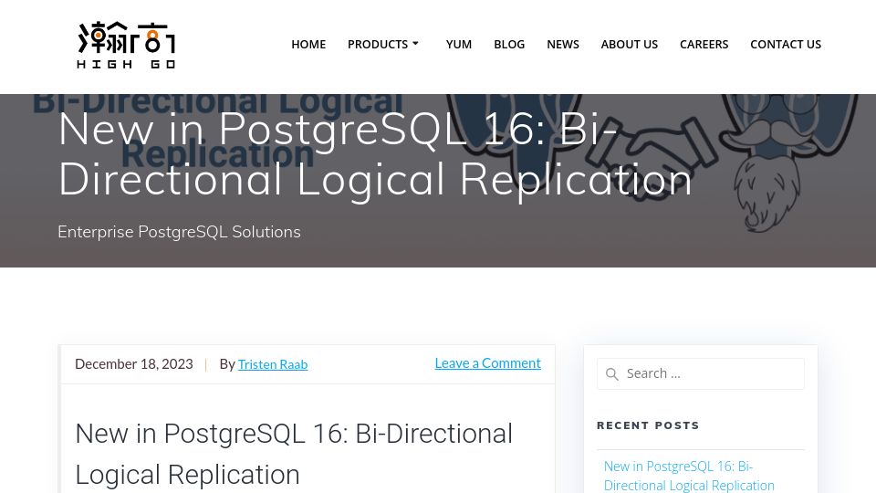 Screenshot of highgo.ca: PostgreSQL 16 Bi-Directional Logical Replication