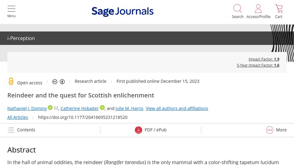 Screenshot of journals.sagepub.com: Reindeer can see UV light