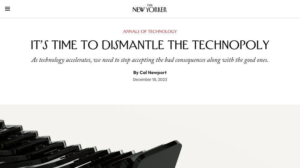 Screenshot of newyorker.com: Cal Newport: It's Time to Dismantle the Technopoly
