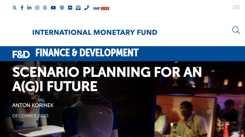 Screenshot of imf.org: AI may be on a trajectory to surpass human intelligence; we should be prepared