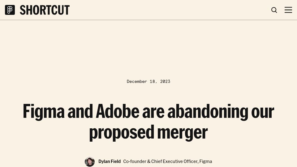 Screenshot of figma.com: Figma and Adobe abandon proposed merger