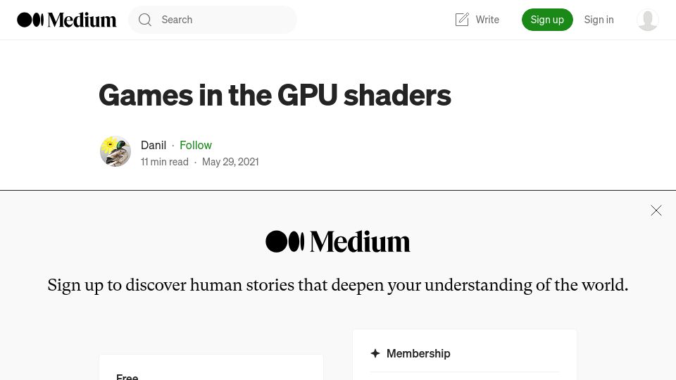 Screenshot of arugl.medium.com: Games in the GPU Shaders (2021)