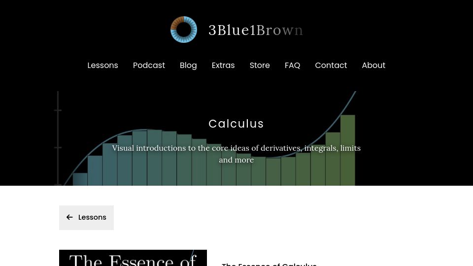 Screenshot of 3blue1brown.com: 3Blue1Brown Calculus Blog Series