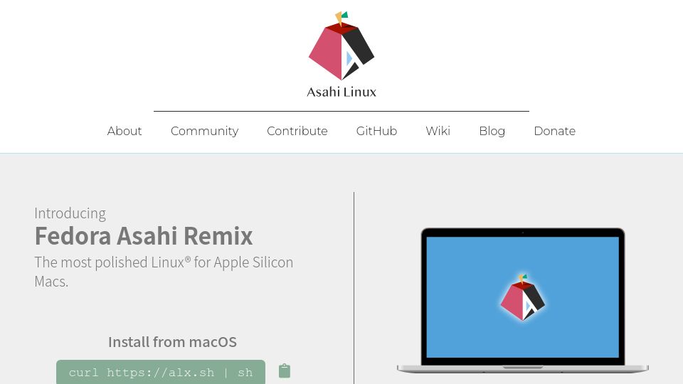 Screenshot of asahilinux.org: Fedora Asahi Remix
