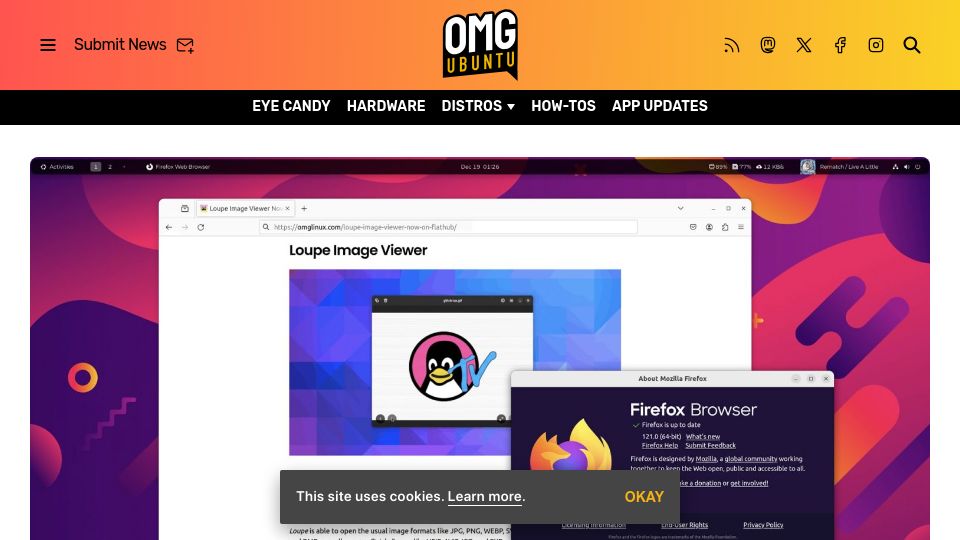 Screenshot of omgubuntu.co.uk: Firefox 121 defaults to Wayland on Linux