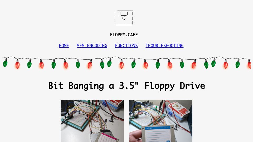 Screenshot of floppy.cafe: Bit banging a 3.5" floppy drive