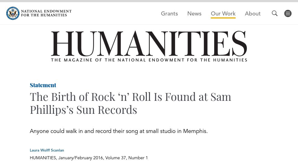 Screenshot of neh.gov: The Birth of Rock 'N' Roll Is Found at Sam Phillips's Sun Records (2016)