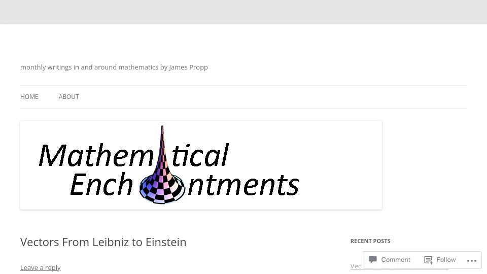 Screenshot of mathenchant.wordpress.com: Vectors from Leibniz to Einstein