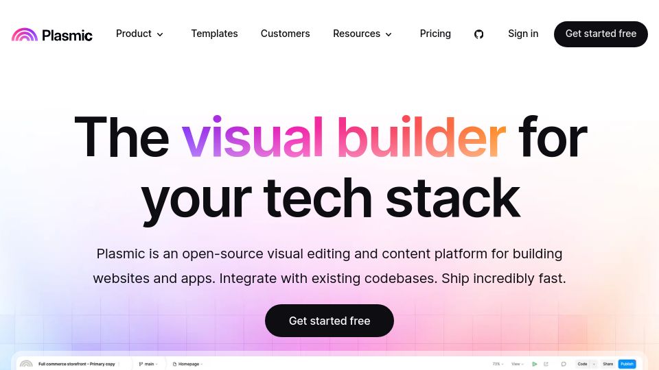 Screenshot of plasmic.app: Plasmic.app: Visual editing and content platform for building websites and apps