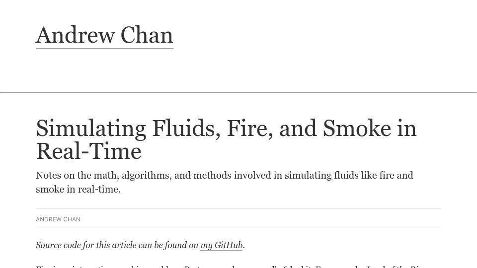 Screenshot of andrewkchan.dev: Simulating fluids, fire, and smoke in real-time