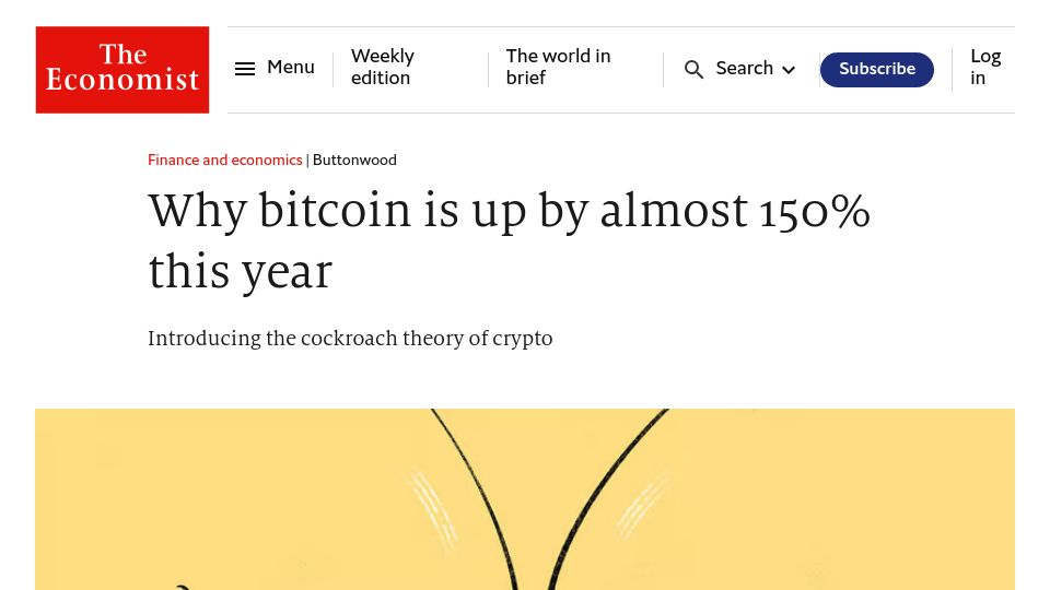 Screenshot of economist.com: Why Bitcoin is up by almost 150% this year