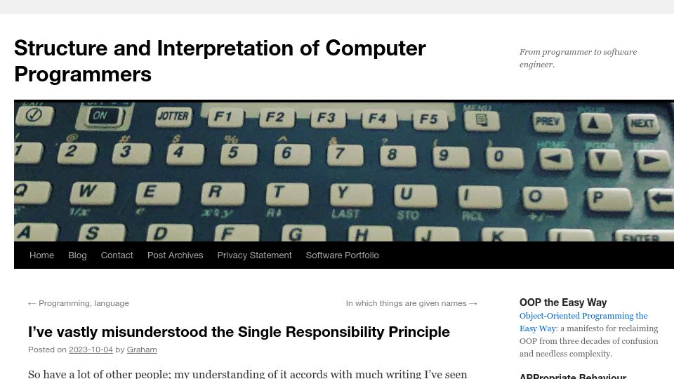 Screenshot of sicpers.info: I've Misunderstood the Single Responsibility Principle