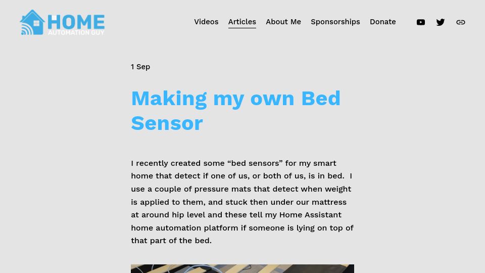 Screenshot of homeautomationguy.io: Making my own bed sensor