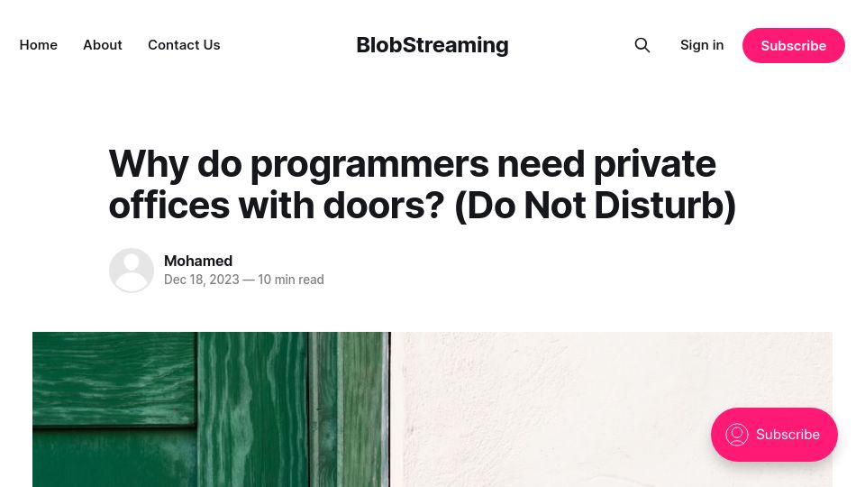 Screenshot of blobstreaming.org: Why do programmers need private offices with doors?
