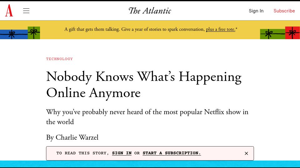 Screenshot of theatlantic.com: Nobody knows what's happening online anymore