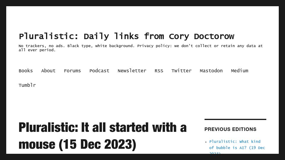Screenshot of pluralistic.net: It All Started with a Mouse