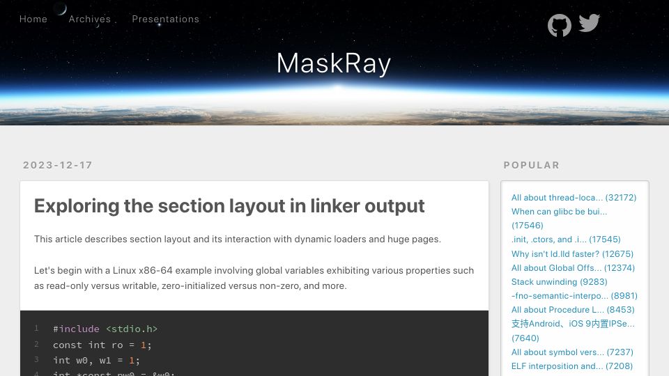 Screenshot of maskray.me: Exploring the section layout in linker output