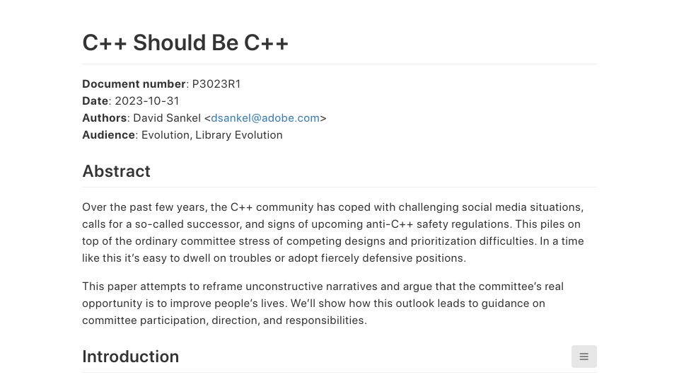 Screenshot of open-std.org: C++ Should Be C++