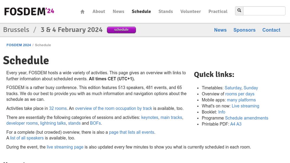Screenshot of fosdem.org: FOSDEM 2024 Schedule