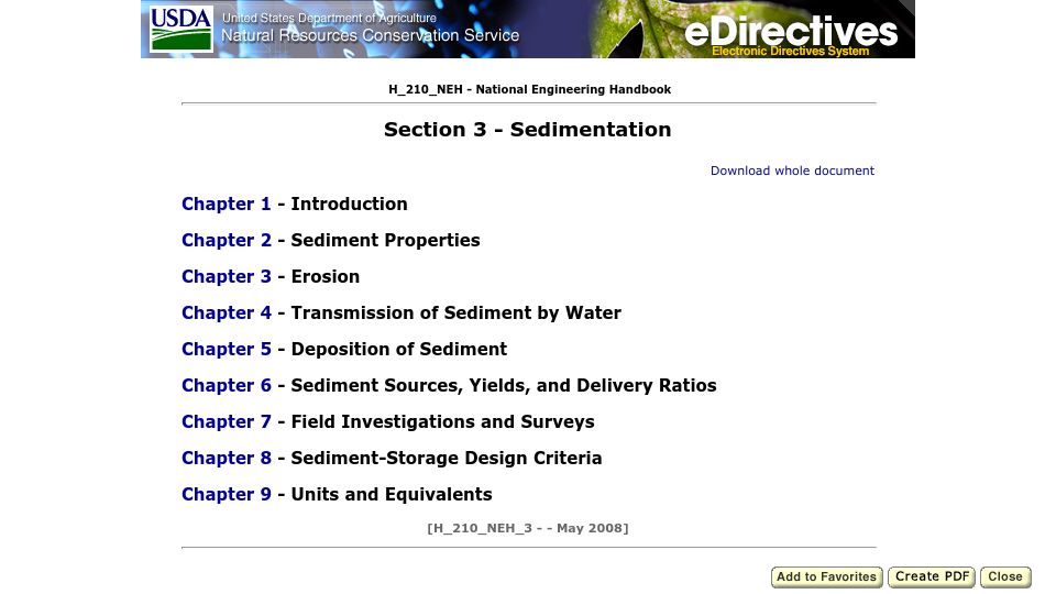 Screenshot of directives.sc.egov.usda.gov: National Engineering Handbook