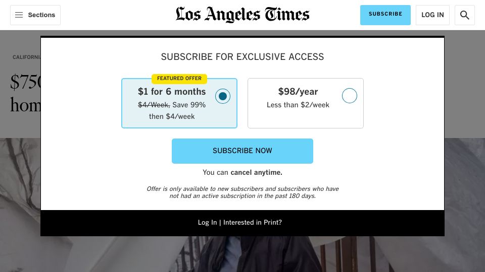 Screenshot of latimes.com: $750 a month, no questions asked, improved the lives of homeless people