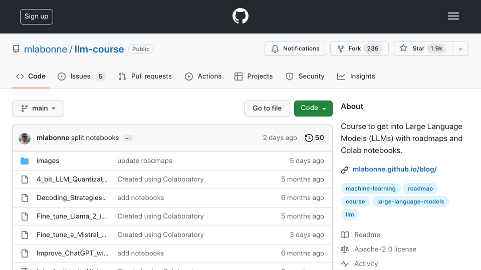 Screenshot of github.com: Large Language Model Course
