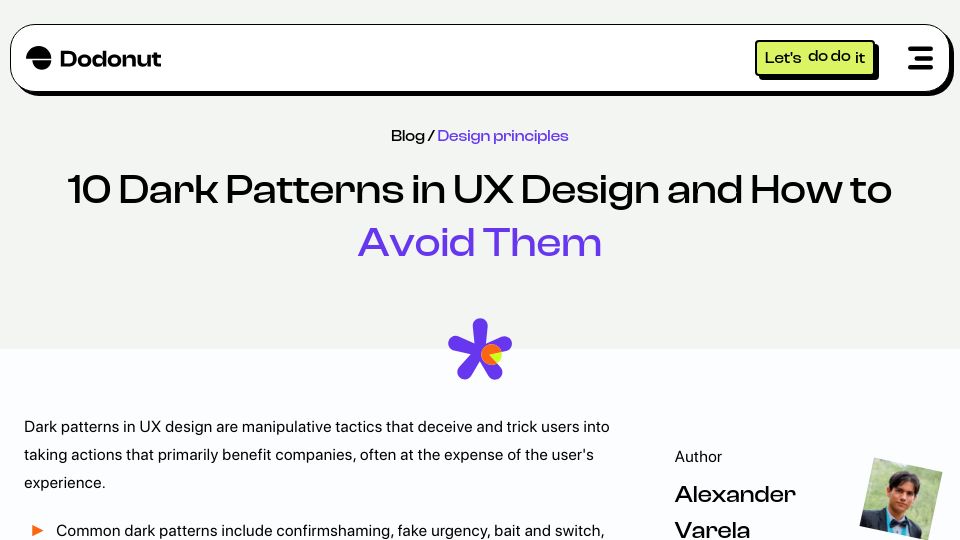 Screenshot of dodonut.com: Dark patterns in UX design and how to avoid them