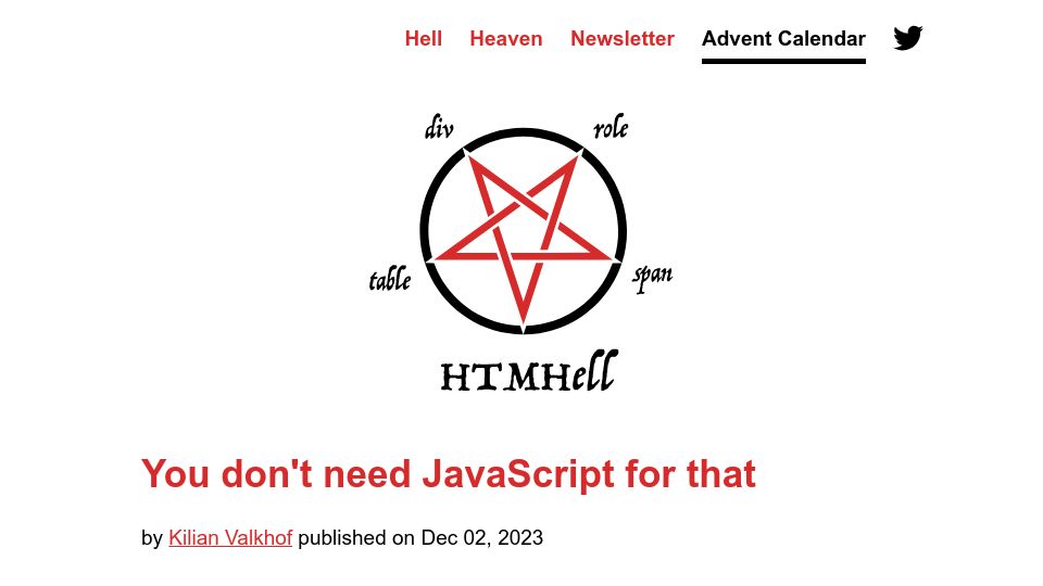 Screenshot of htmhell.dev: You don't need JavaScript for that