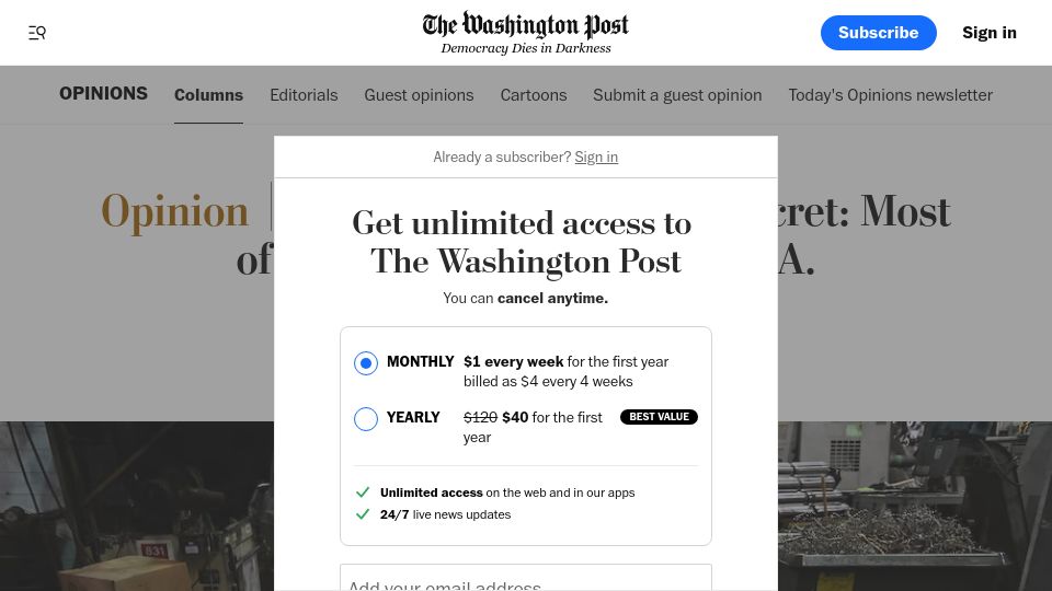 Screenshot of washingtonpost.com: Ukraine aid's best-kept secret: Most of the money stays in the USA