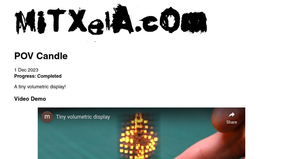Screenshot of mitxela.com: Tiny volumetric display