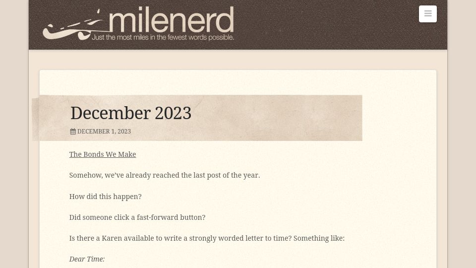 Screenshot of milenerd.com: The Bonds We Make