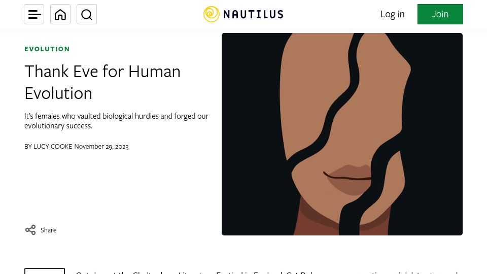 Screenshot of nautil.us: Thank Eve for Human Evolution