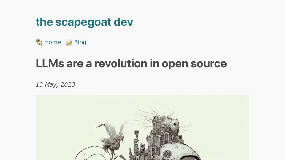 Screenshot of the.scapegoat.dev: LLMs are a revolution in open source